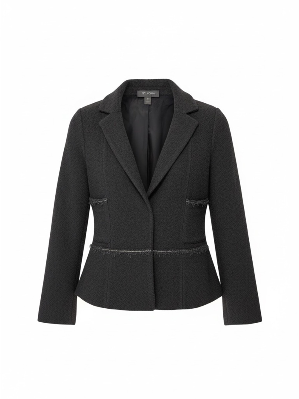 St. John Black Bouclé Fringed Trim Blazer